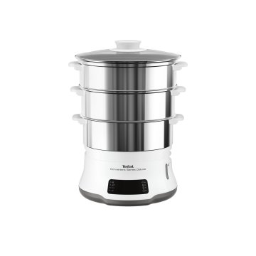 Tefal Convenient Series Deluxe VC502D pentola a vapore 3 cestello/i Superficie piana 900 W Acciaio inossidabile, Bianco