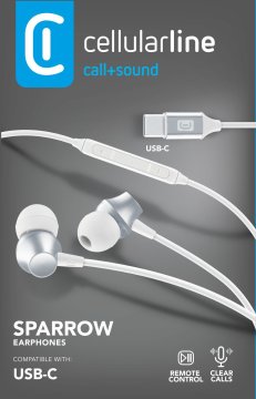 Cellularline SPARROW Auricolari in-ear con finiture metalliche, remote control e connettore USB-C