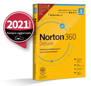 NortonLifeLock Norton 360 Deluxe 2021 | Antivirus per 3 dispositivi | Licenza di 1 anno | Secure VPN e Password Manager | PC, Mac, tablet e smartphone