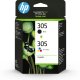 HP 305 2-Pack Tri-color/Black Original Ink Cartridge cartuccia d'inchiostro 2 pz Originale Resa standard Nero, Ciano, Magenta, Giallo 2
