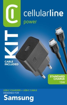 Cellularline USB-C Charger Kit 15W USB-C Charger Kit 15W carica velocemente e in tutta sicurezza i device Samsung con porta USB-C compatibili con la carica 15W.