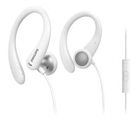 Philips TAA1105WT/00 Cuffie con Filo per Fitness e Sport, Microfono, IPX2 Resistenti al Sudore, Supporti per l'orecchio Flessibili, Vestibilità Sicura, Pulsanti Integrati, Auricolari con Filo, Bianco