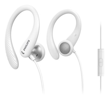 Philips TAA1105WT/00 Cuffie con Filo per Fitness e Sport, Microfono, IPX2 Resistenti al Sudore, Supporti per l'orecchio Flessibili, Vestibilità Sicura, Pulsanti Integrati, Auricolari con Filo, Bianco