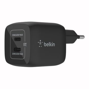 Belkin CARICABATTERIA DA PARETE DOPPIO GAN USB-C PPS 45W