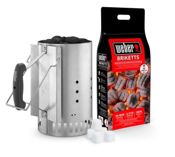 Weber Kit Ciminiera Accensione, 2kg Bricchetti, 6 Cubetti Accendifuoco