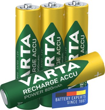 Varta Recharge Accu Power AAA 800 mAh Blister da 4 (Batteria NiMH Accu Precaricata, Micro, ricaricabile, pronta all'uso)