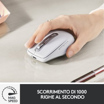 Logitech MX Anywhere 3 per Mac – Mouse Compatto Performante, Wireless, Scroller Magnetico Veloce, Su Ogni Superficie, Sensore 4000 DPI, Pulsanti Custom, USB-C, Bluetooth, Apple Mac, iPad, Windows