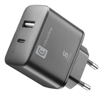 Cellularline Dual Super Fast Charger 25W - Samsung Caricabatterie da rete 2 porte USB e USB-C con tecnologia Super Fast Charging 25W