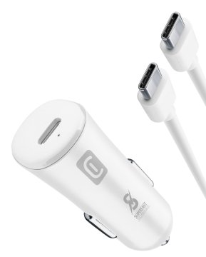 Cellularline Super Fast Car Power Kit 25W - USB-C to USB-C - Samsung Caricabatterie da auto USB-C Super Fast Charge 25W con cavo USB-C to USB-C