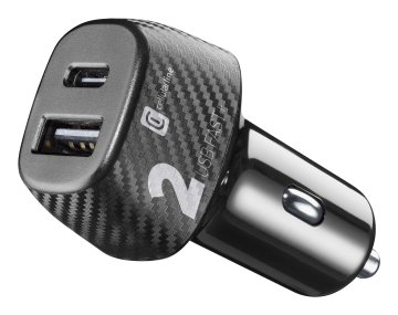 Cellularline Car Multipower 2 FAST+ - iPhone, Samsung, Xiaomi, Oppo and other Smartphones and Tablets Caricabatterie da auto veloce con porta USB e porta USB-C, 32W