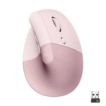 Logitech Lift Mouse Ergonomico Verticale, Senza Fili, Ricevitore Bluetooth o Logi Bolt USB, Clic Silenziosi, 4 Tasti, Compatibile con Windows / macOS / iPadOS, Laptop, PC. Rosa