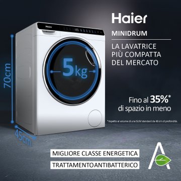 Haier MiniDrum, Lavatrice, 5kg, Classe A, Bianco, HW50-BP12307-S