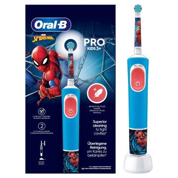 Oral-B Spazzolino Elettrico Ricaricabile Pro Kids con personaggi Marvel Spider-Man, 2 Testine, da 3 Anni In Su. 1 Spazzolino