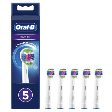 Oral-B 3D Bianco Testine Di Ricambio Con Tecnologia CleanMaximiser, Confezione Da 5 Pezzi