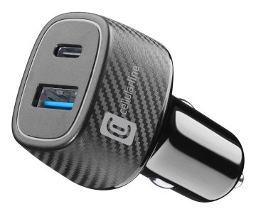 Cellularline Car Multipower Ultra - iPhone, Samsung, Xiaomi, Oppo and other Smartphones and Tablets Caricabatterie da auto veloce con porta USB e porta USB-C