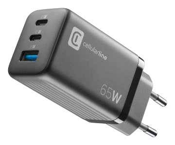 Cellularline Multipower Micro 65W Caricabatterie da rete veloce ultracompatto 3 porte, 65W