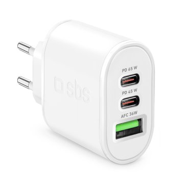 SBS TETRUSB2CGAN65W Caricabatterie per dispositivi mobili Universale Bianco AC Ricarica rapida Interno