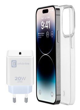 Cellularline Starter Kit- iPhone 14 Pro Kit di accessori per la ricarica e la protezione di iPhone