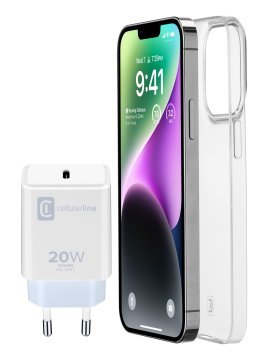 Cellularline Starter Kit- iPhone 14 Plus Kit di accessori per la ricarica e la protezione di iPhone