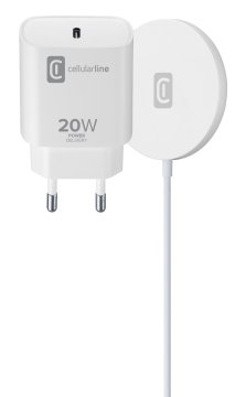 Cellularline Mag Kit Wireless Charger - iPhone 12 and later Base di ricarica wireless magnetica per sistema MagSafe e alimentatore USB-C 20W
