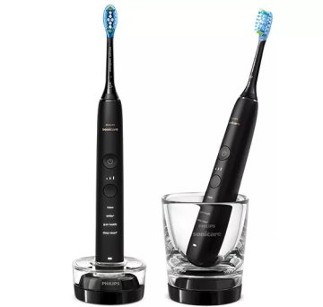 Philips DiamondClean 9000 Sonicare Spazzolini Elettrici Sonici con App, confezione da 2 Spazzolini Neri HX9914/54