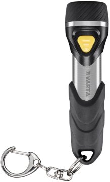 Varta Day Light Key Chain LED Flashlight (incl. anello portachiavi e 1x batteria AAA Longlife Power, antiurto) argento/nero per la casa, tutti i giorni, interruzioni di corrente