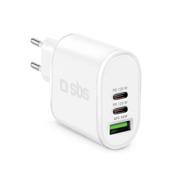 SBS TETRGAN120W Caricabatterie per dispositivi mobili Cuffie, Computer portatile, Altoparlante portatile, Smartphone, Orologio intelligente, Tablet Bianco AC Ricarica rapida Interno