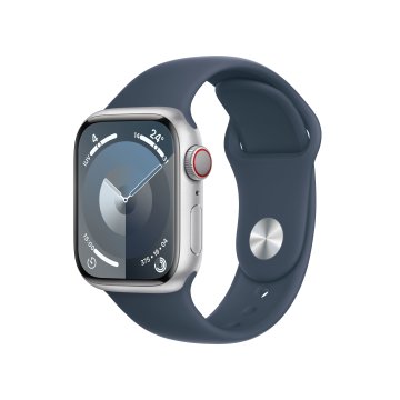 Apple Watch Series 9 GPS + Cellular Cassa 41mm in Alluminio Argento con Cinturino Sport Blu Tempesta - S/M
