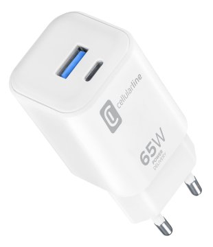 Cellularline Dual Charger Caricabatterie da rete con due porte Power Delivery 65W