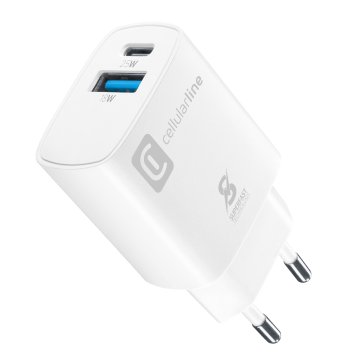 Cellularline ACHSM2USBPD25WSMLW Caricabatterie per dispositivi mobili Universale Bianco AC Interno