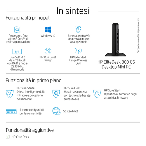 HP EliteDesk 800 G6 Intel® Core™ i5 i5-10500 16 GB DDR4-SDRAM 512 GB SSD Windows 11 Pro Mini PC Nero 16