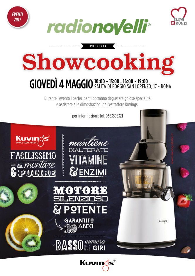 Giovedì 4 maggio lo Showcooking Kunzi dedicato alla dimostrazione e preparazione di estratti di frutta e ortaggi drenanti, tonificanti, antiossidanti e detox